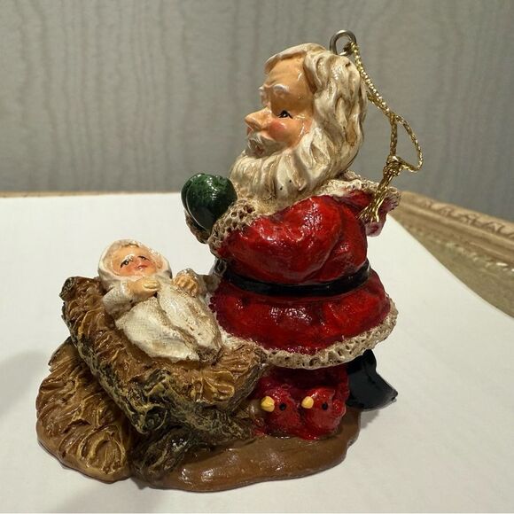 Vintage Kneeling Praying Santa with Baby Jesus Christmas Ornament - Picture 15 of 15